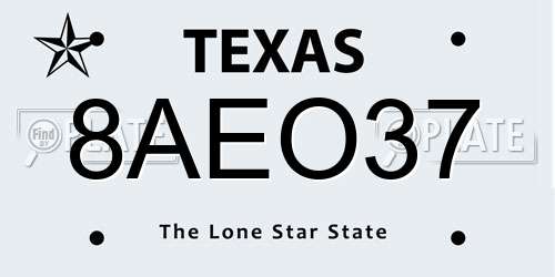 8AEO37 Texas License Plate