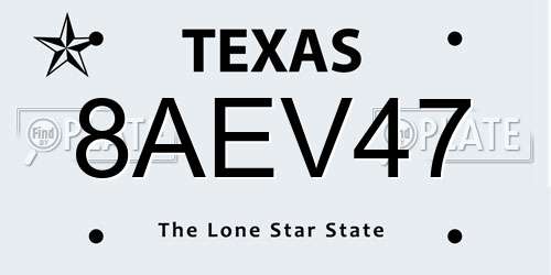 8AEV47 Texas License Plate