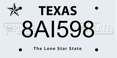 8AI598 Texas License Plate