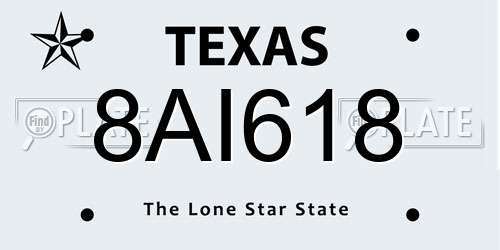8AI618 Texas License Plate