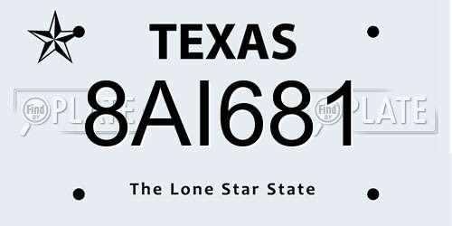 8AI681 Texas License Plate