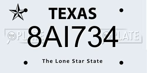 8AI734 Texas License Plate