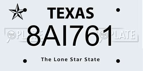 8AI761 Texas License Plate