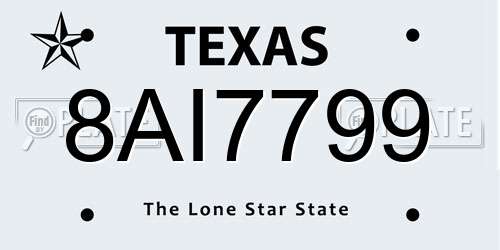 8AI7799 Texas License Plate