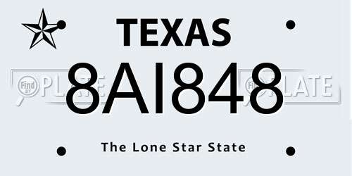 8AI848 Texas License Plate