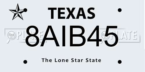 8AIB45 Texas License Plate