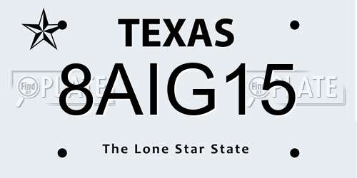 8AIG15 Texas License Plate