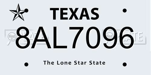 8AL7096 Texas License Plate