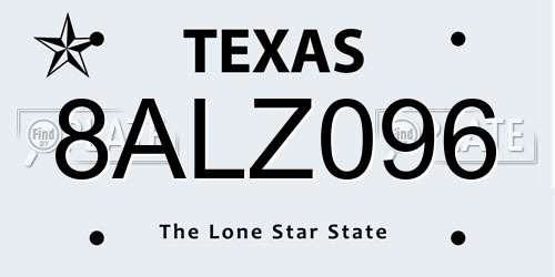 8ALZ096 Texas License Plate