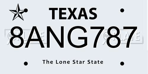8ANG787 Texas License Plate