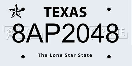 8AP2048 Texas License Plate