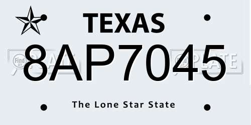 8AP7045 Texas License Plate