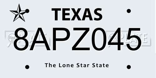 8APZ045 Texas License Plate