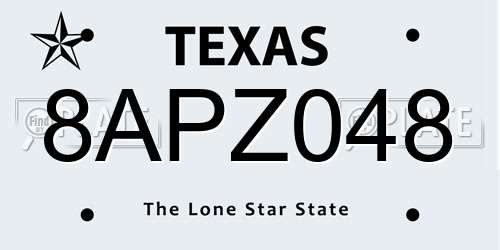 8APZ048 Texas License Plate