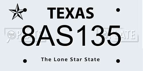 8AS135 Texas License Plate