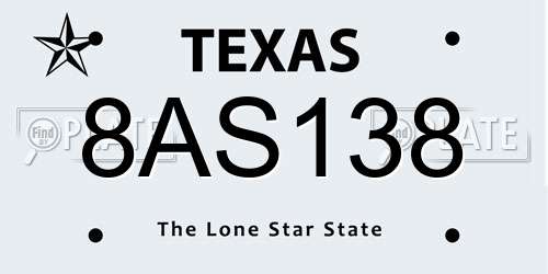 8AS138 Texas License Plate