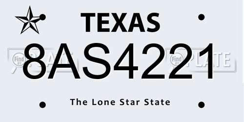 8AS4221 Texas License Plate