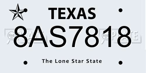 8AS7818 Texas License Plate