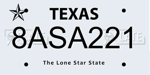 8ASA221 Texas License Plate