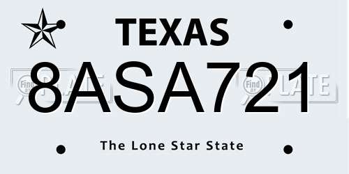8ASA721 Texas License Plate