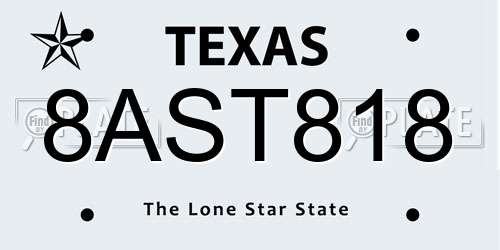8AST818 Texas License Plate