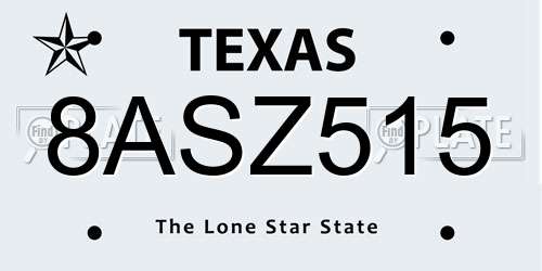 8ASZ515 Texas License Plate