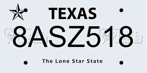 8ASZ518 Texas License Plate