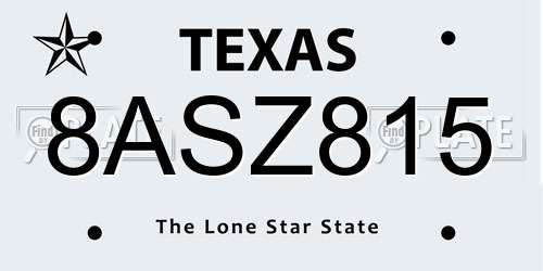 8ASZ815 Texas License Plate