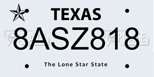 8ASZ818 Texas License Plate