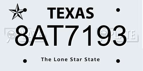 8AT7193 Texas License Plate