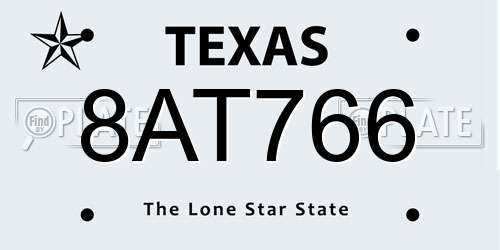 8AT766 Texas License Plate