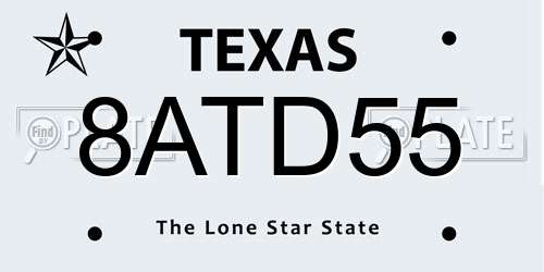 8ATD55 Texas License Plate