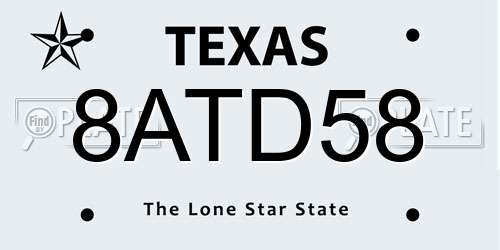 8ATD58 Texas License Plate