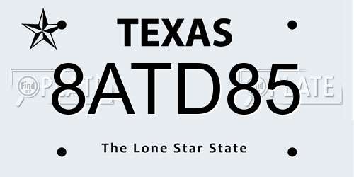 8ATD85 Texas License Plate