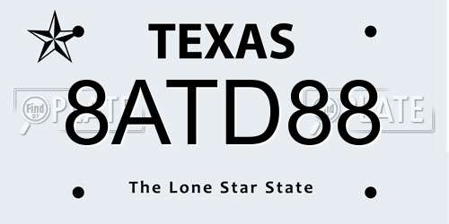8ATD88 Texas License Plate