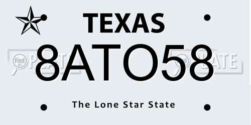 8ATO58 Texas License Plate
