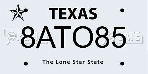 8ATO85 Texas License Plate