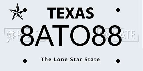 8ATO88 Texas License Plate