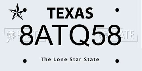 8ATQ58 Texas License Plate