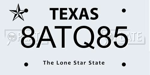 8ATQ85 Texas License Plate