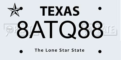 8ATQ88 Texas License Plate