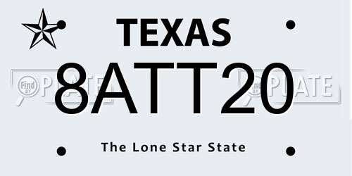 8ATT20 Texas License Plate