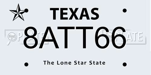 8ATT66 Texas License Plate