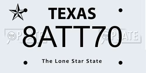8ATT70 Texas License Plate