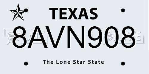 8AVN908 Texas License Plate