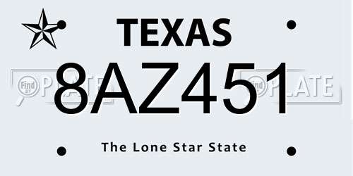 8AZ451 Texas License Plate