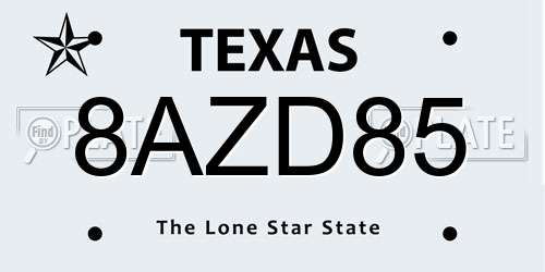 8AZD85 Texas License Plate
