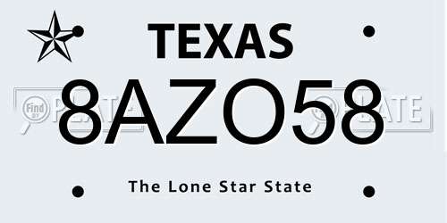 8AZO58 Texas License Plate