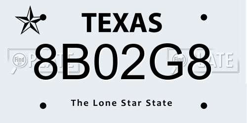 8B02G8 Texas License Plate