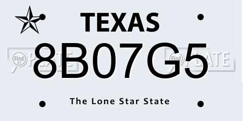 8B07G5 Texas License Plate